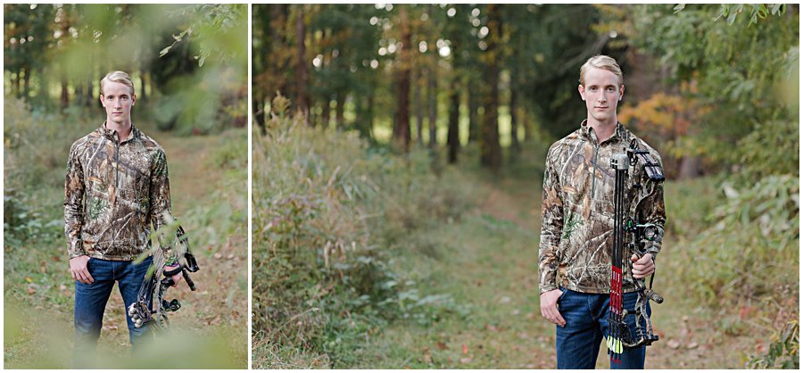 oardc fall foilage, senior guy standing and holding his bow, photographed by Jamie Lynette Photography