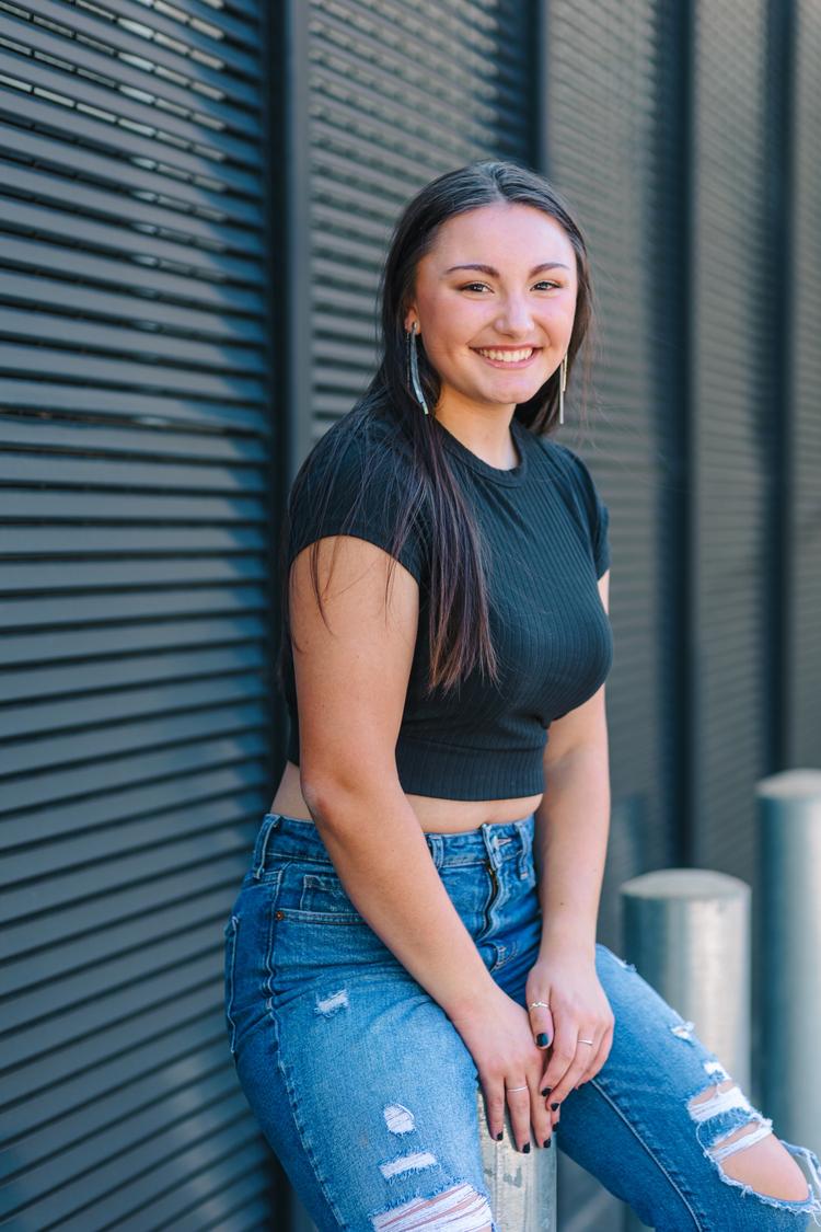 Senior pictures in Orrville Ohio with street-style urban background