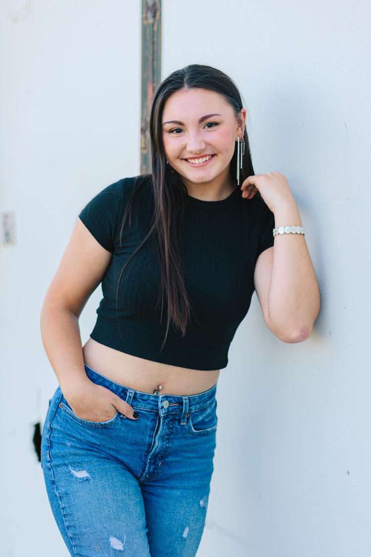 High school girl Abbie smiling during photos