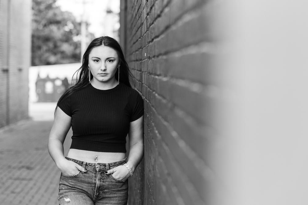 Abbie's senior photos in Orrville's downtown area
