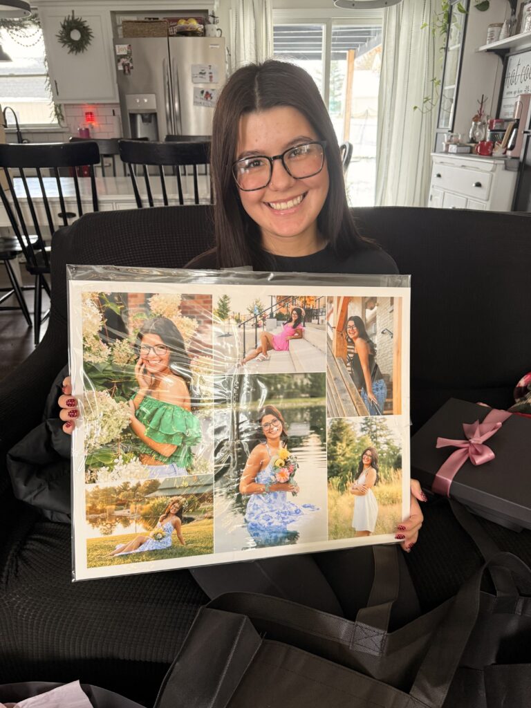 Senior portrait album and artwork at a Jamie Lynette Photography photo reveal
